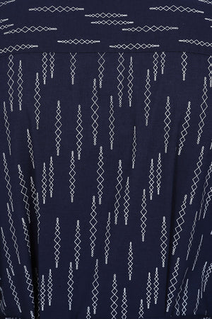 Hudson Dress - Diamond Print Navy - Organic Cotton Linen Blend