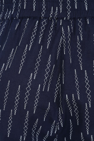 Sunny Pant - Navy Diamond Print - Organic Cotton Linen Blend