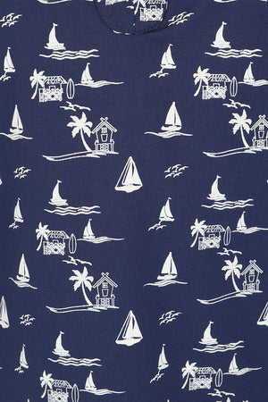 Bay Blouse - Navy Nautical Print - GOTS Organic Cotton