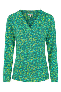 Fauna Top - Flower Print Peacock - GOTS Organic Cotton