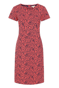 Flora Dress - Coral Ribbon Print - GOTS Organic Cotton