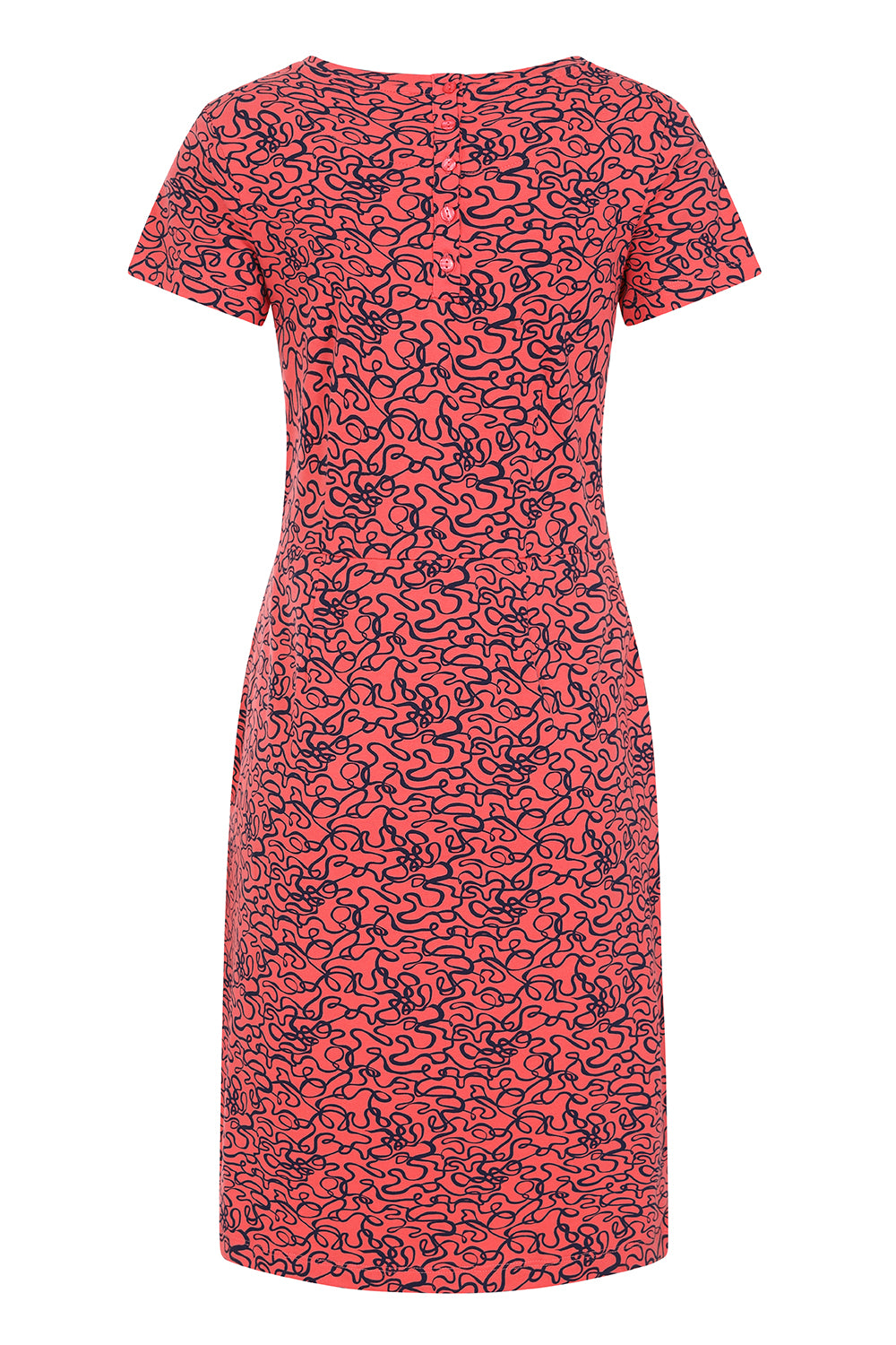 Flora Dress - Coral Ribbon Print - GOTS Organic Cotton