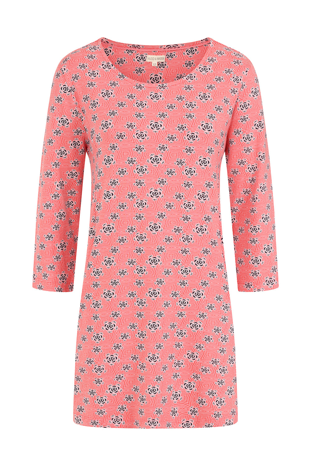 Francoise Tunic - Geo Print Hot Coral - GOTS Organic Cotton