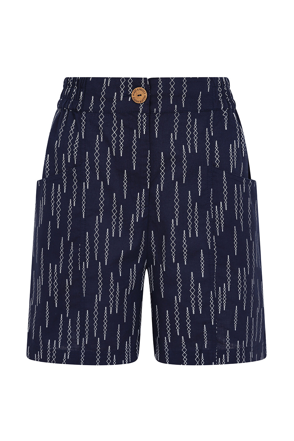 Lea Short - Navy Diamond Print - Organic Cotton Linen Blend