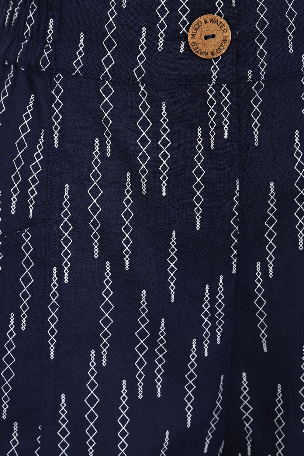 Lea Short - Navy Diamond Print - Organic Cotton Linen Blend