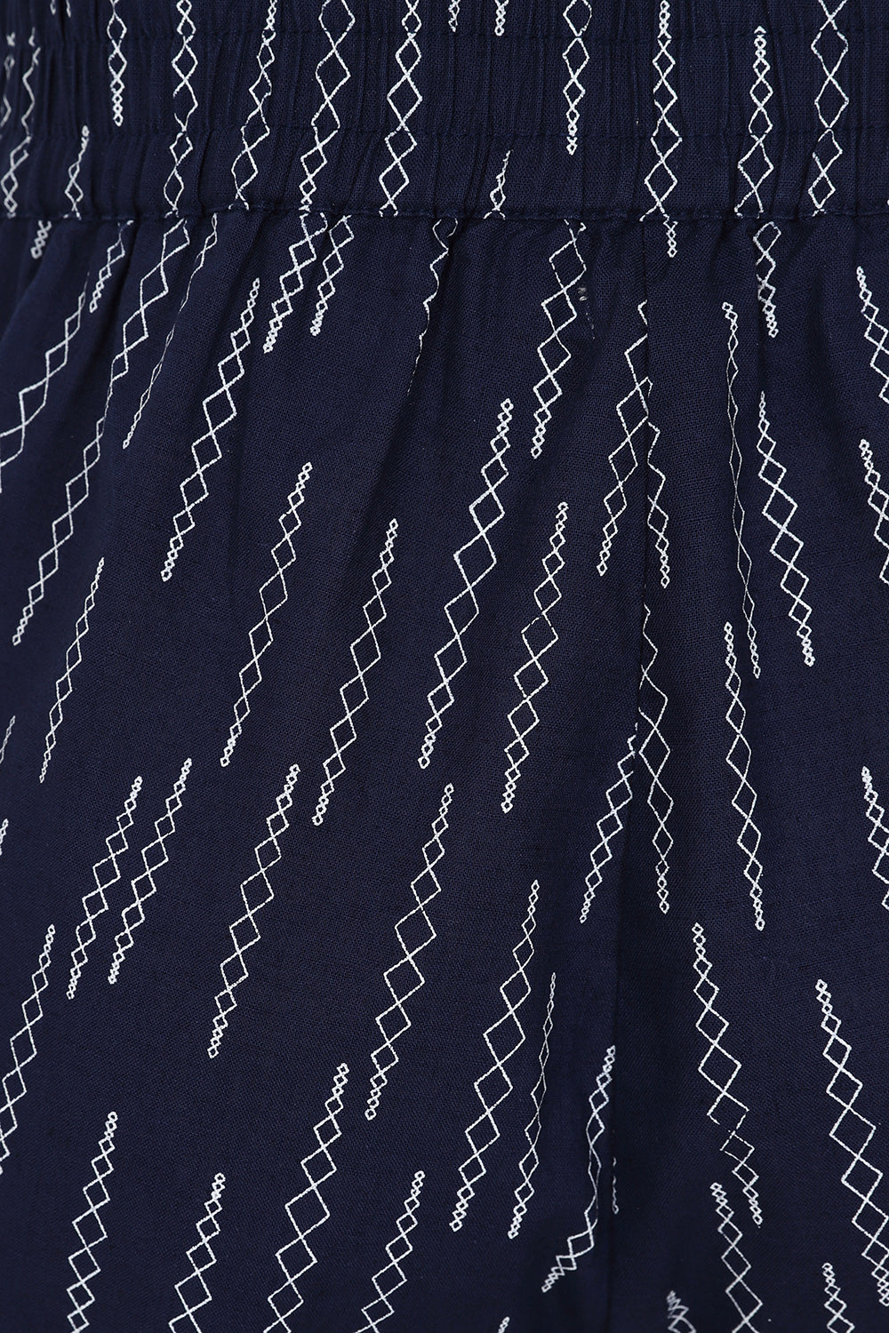 Lea Short - Navy Diamond Print - Organic Cotton Linen Blend